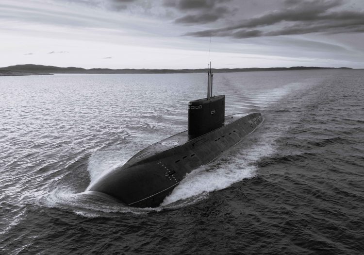 Diesel submarine in the bay